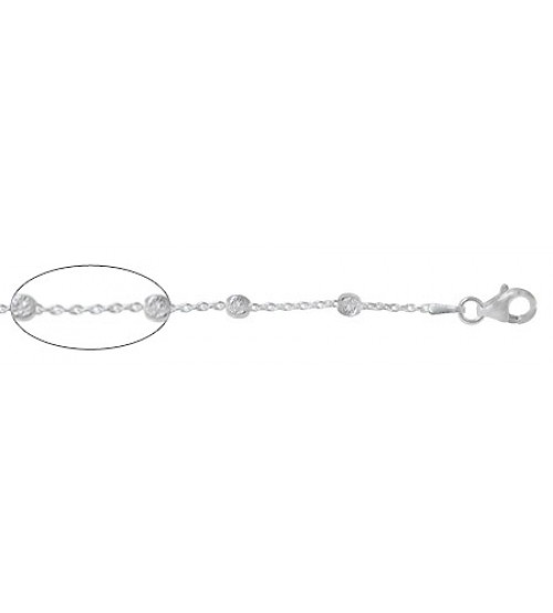 3mm Diamond Cut Beaded Oval Link Chain, 16" - 24" Length, Sterling Silver